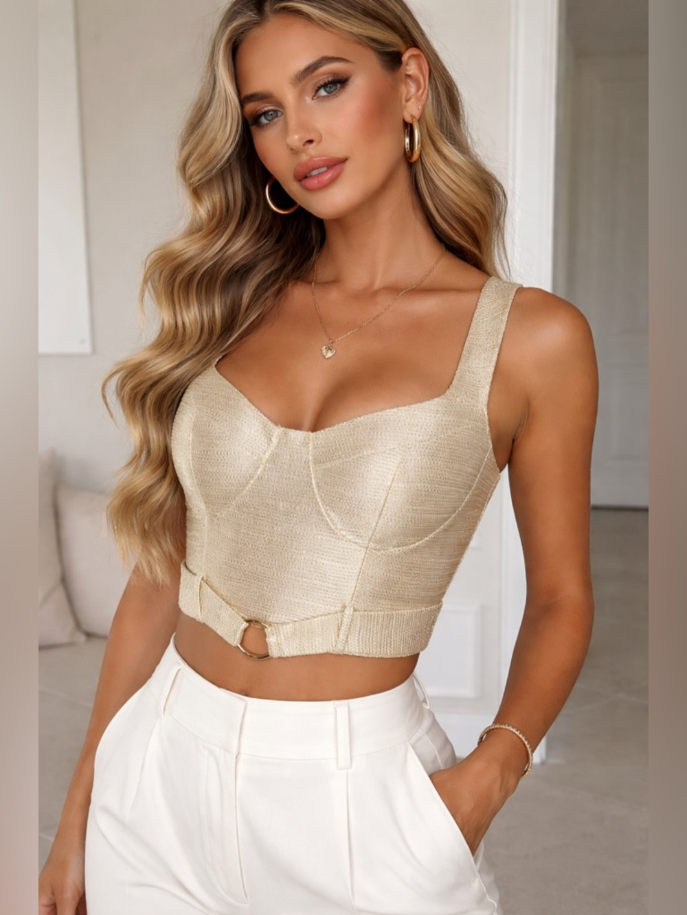 POSH MIA Metallic Gold Corset Crop Top XS NWT ✨